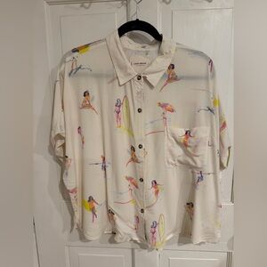 NWT Lucky Brand Surfer Girl Print Cropped Button Shirt